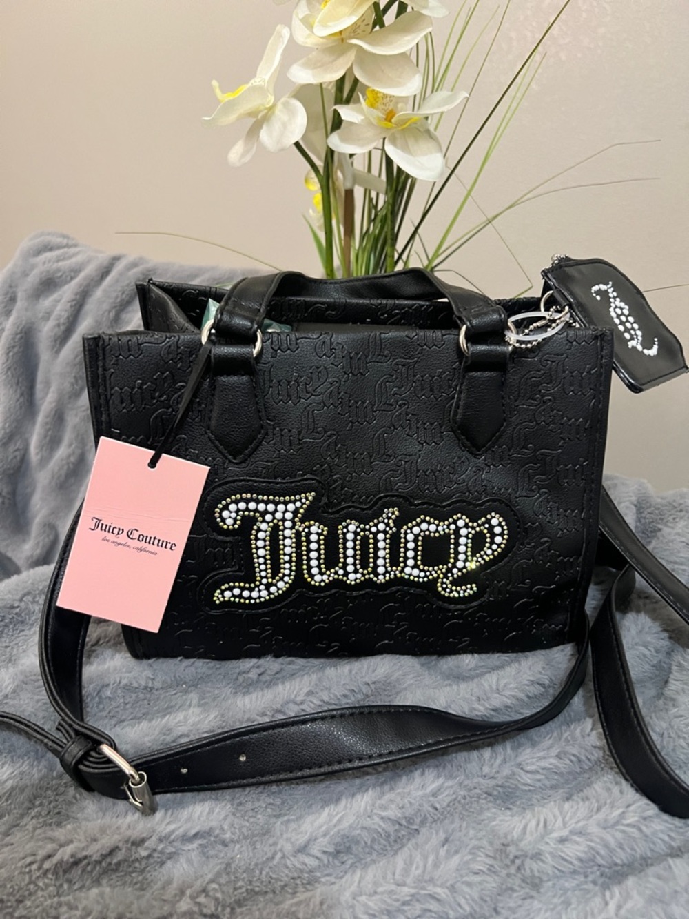 Juicy Couture Black Embossed Satchel / Crossbody Bag NWT retail $99